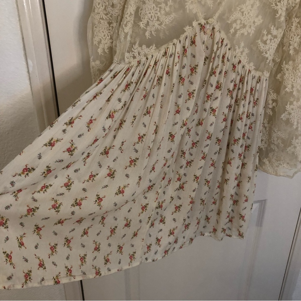 Denim Supply Ralph Lauren Bohemian Printed Tea Dress Lace Flare Sleeves Prairie - Picture 9 of 14